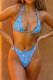 Blue Sexy Print Bandage Backless Swimwears (With Paddings)