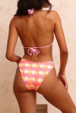 Colour Sexy Print Bandage Backless Swimwears (With Paddings)