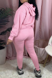 Pink Casual Letter Print Basic Hooded Collar Long Sleeve Two Pieces