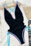 Black Sexy Solid Bandage Patchwork Backless Swimwears (With Paddings)