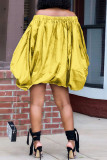 Red Casual Letter Print Basic Off the Shoulder Lantern Skirt Dresses