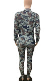 Blue venetian Fashion Active adult Ma'am Camouflage Two Piece Suits pencil Long Sleeve Two Pieces