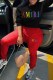 Red Casual Print Letter O Neck Long Sleeve Two Pieces