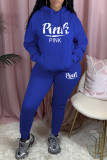 Pink Casual Letter Print Basic Hooded Collar Long Sleeve Two Pieces