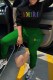 Green Casual Print Letter O Neck Long Sleeve Two Pieces