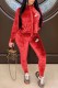 Red Casual Print Letter Zipper Collar Long Sleeve Two Pieces