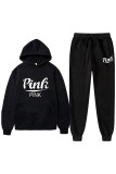 Pink Casual Letter Print Basic Hooded Collar Long Sleeve Two Pieces