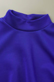 Blue Casual Patchwork Sequins See-through Turtleneck Tops