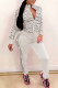 Apricot Casual Print Letter Zipper Collar Long Sleeve Two Pieces