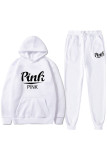 Pink Casual Letter Print Basic Hooded Collar Long Sleeve Two Pieces