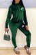 Ink Green Casual Print Letter Zipper Collar Long Sleeve Two Pieces