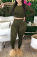 Green Casual Solid Ripped Hollowed Out O Neck Long Sleeve Two Pieces