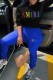 Blue Casual Print Letter O Neck Long Sleeve Two Pieces