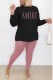 Black Pink Casual Print Letter O Neck Long Sleeve Two Pieces