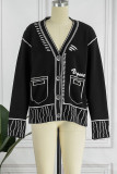 Rose Red Casual Patchwork Cardigan V Neck Outerwear