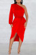 Red Casual Solid Patchwork Backless Oblique Collar Long Sleeve Dresses