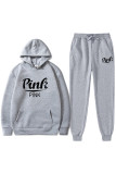 Pink Casual Letter Print Basic Hooded Collar Long Sleeve Two Pieces