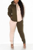 Brown Street Sportswear Print Solid Patchwork Hooded Collar Long Sleeve Two Pieces
