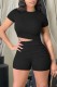 Black Casual Solid Basic O Neck Short Sleeve Two Pieces