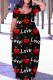 Black Casual Print Basic V Neck Short Sleeve Dress Plus Size Dresses