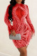 Red Sexy Patchwork Hot Drilling See-through Feathers O Neck Long Sleeve Dresses