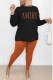 Black Orange Casual Print Letter O Neck Long Sleeve Two Pieces