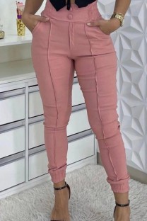Pink Casual Solid Patchwork Skinny High Waist Pencil Solid Color Trousers