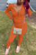 Orange Sportswear Solid Patchwork Hooded Collar Long Sleeve Two Pieces