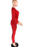 Red Milk Silk Fashion Active adult Ma'am Solid Two Piece Suits Straight Long Sleeve Two Pieces