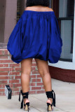 Red Casual Letter Print Basic Off the Shoulder Lantern Skirt Dresses