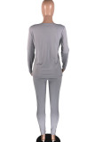 Grey Milk Silk Fashion Active adult Ma'am Solid Two Piece Suits Straight Long Sleeve Two Pieces