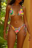 Colour Sexy Print Bandage Backless Swimwears (With Paddings)