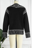 Rose Red Casual Patchwork Cardigan V Neck Outerwear