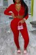 Red Casual Print Letter Zipper Collar Long Sleeve Two Pieces