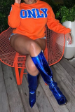 Tangerine Red Casual Print Letter O Neck Tops