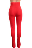 Red Fashion Casual Adult Solid Skinny Bottoms