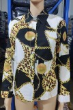 Black Yellow Casual Print Patchwork Shirt Collar Tops