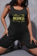 Black Fashion Casual Letter Print Vests O Neck Regular Rompers
