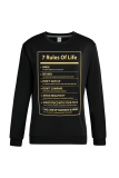 Black Street Print Letter O Neck Tops