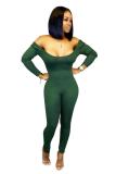 Dark green Sexy Fashion Backless Solid Long Sleeve O Neck Jumpsuits