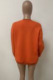 Tangerine Red Casual Print Letter O Neck Tops