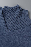 Lake Blue Casual Solid Hollowed Out Turtleneck Tops