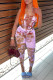 Pink Fashion Sexy Print Bandage Hollowed Out Backless Strapless Sleeveless Two Pieces