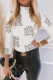 White Casual Print Basic Turtleneck Tops