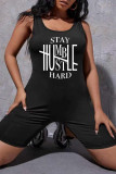 Black Fashion Casual Print Vests O Neck Regular Romper
