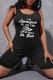 Black Fashion Casual Letter Print Vests U Neck Regular Romper