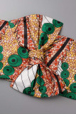 Green Sexy Casual Print Backless Strapless Sleeveless Two Pieces