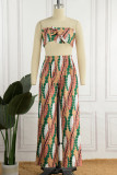 Green Sexy Casual Print Backless Strapless Sleeveless Two Pieces