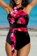 Black Red Sexy Print Patchwork Backless Swimwears (With Paddings)
