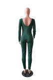 Dark green Sexy Fashion Backless Solid Long Sleeve O Neck Jumpsuits